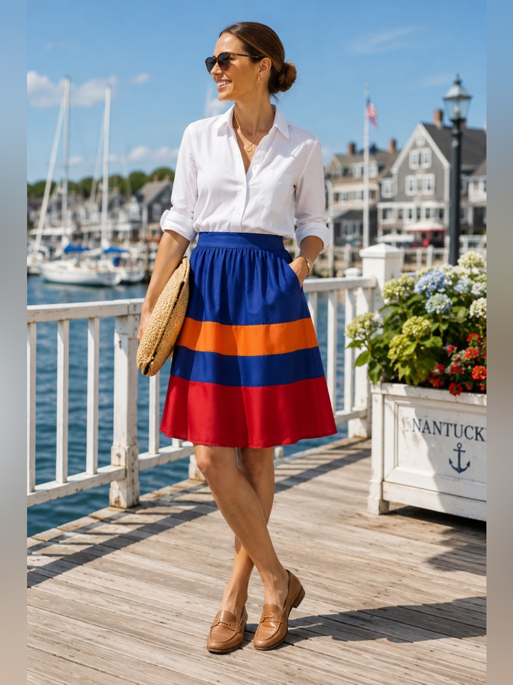 J.Crew Factory 100% Silk Colorblock A-Line Skirt Size 4 Blue Red Preppy